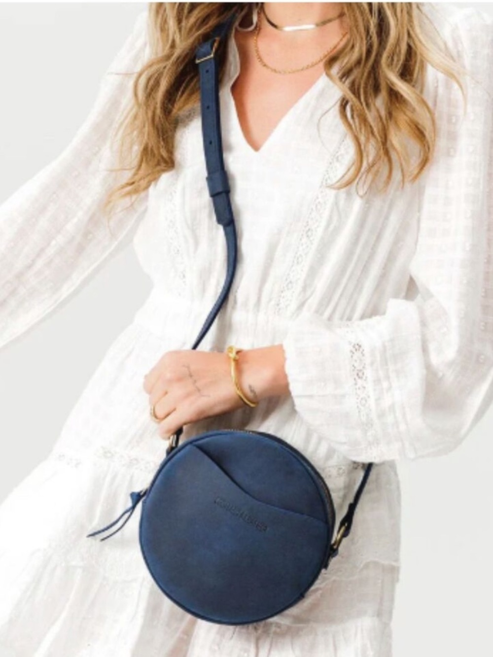 Portland Leather Goods Circle Crossbody Navy Deep Water 7” Premium Purse - Picture 10 of 10